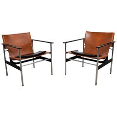 Charles Pollock Pair of Leather Chairs for Knoll Charles Pollock Pair of Leather Chairs for Knoll