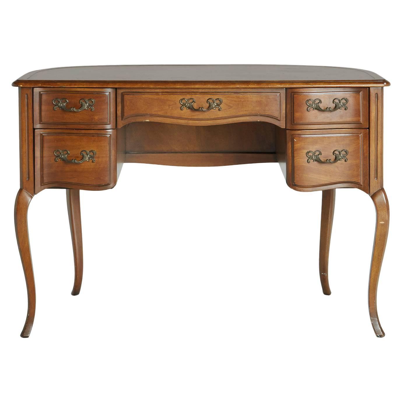 French Louis XV Style Writing Desk with Tooled Leather Top For Sale at
