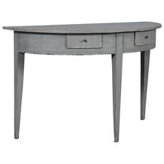 Antique 19th Century Gustavian Swedish Blue/Gray Painted Demilune Table 