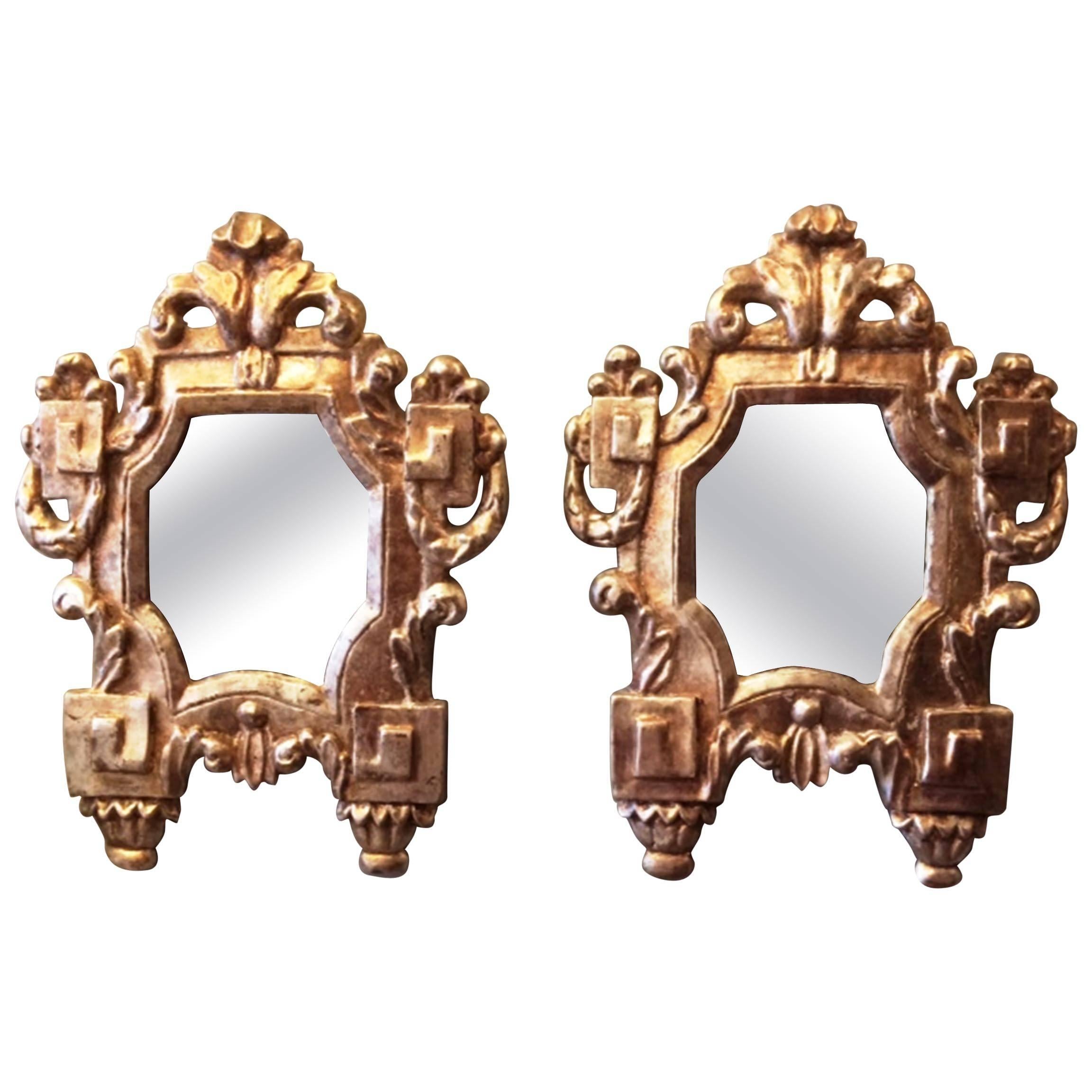 Nice Pair of Italian, 18th Century Carved Giltwood Mirrors, White Gold Gilding For Sale