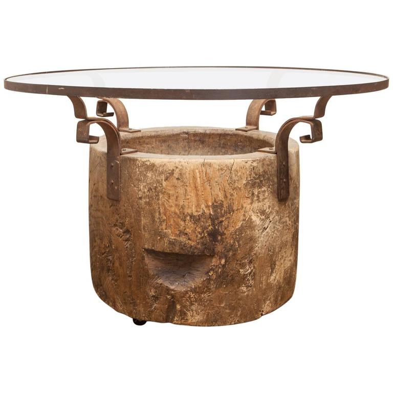 Organic Reclaimed Japanese Usu Tree Trunk Pedestal Dining Table at