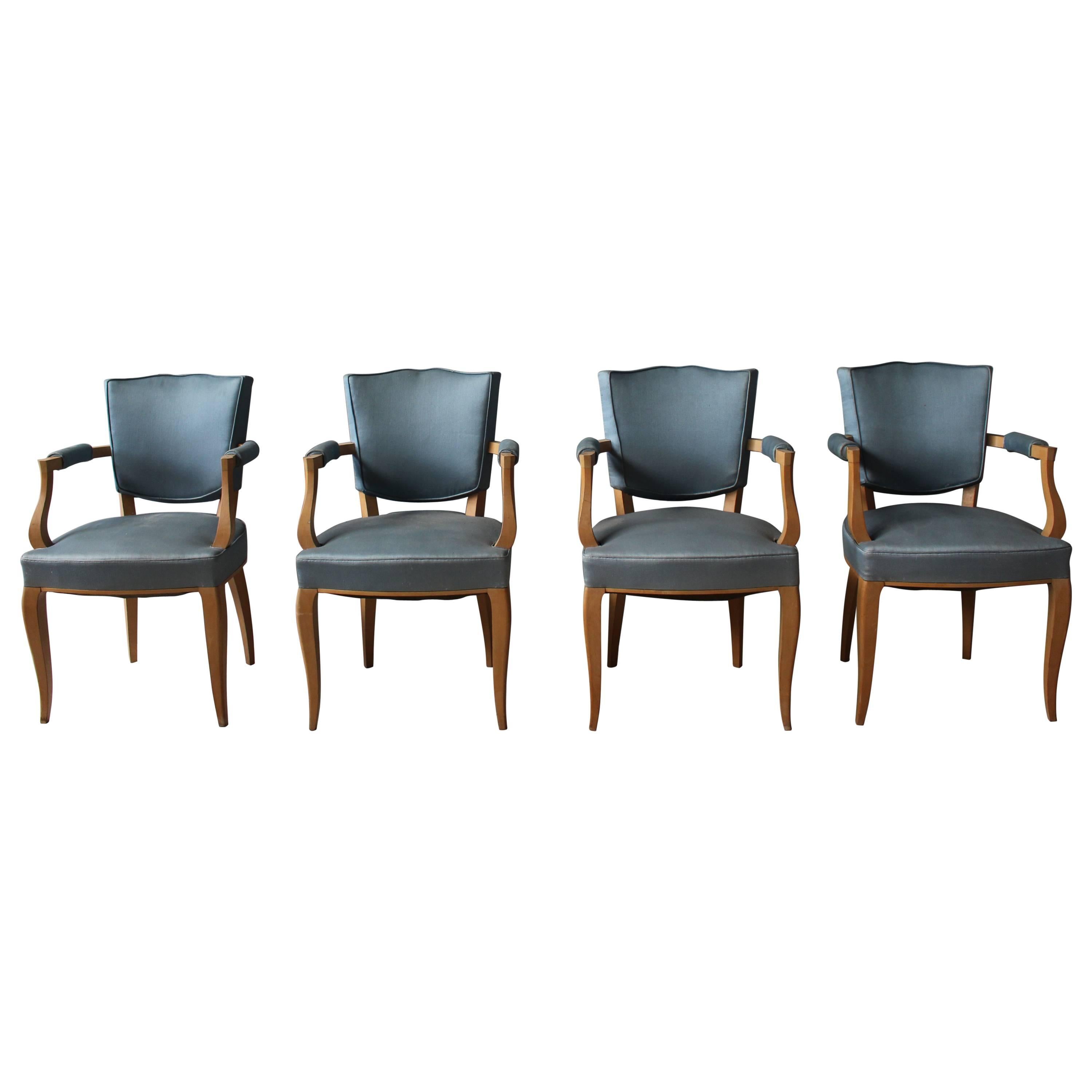 A Set of 4 Fine French Art Deco Sycamore Armchairs