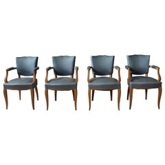 Vintage A Set of 4 Fine French Art Deco Sycamore Armchairs