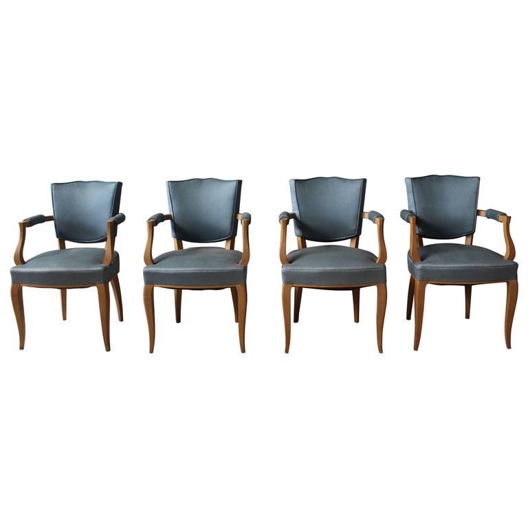 A Set of 4 Fine French Art Deco Sycamore Armchairs For Sale