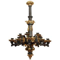 French Charles X Patinated and Gilt Bronze Chandelier 4