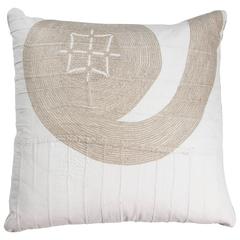 African Embroidery Pillow, Ivory and Beige