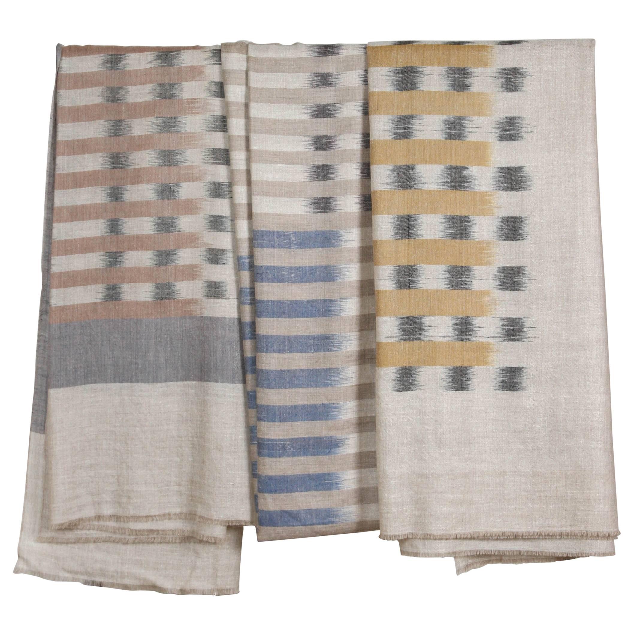 Oversize Cashmere Woven Ikat Throws or Shawls For Sale