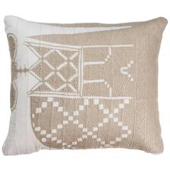 Retro African Embroidery Pillow in Ivory and Beige