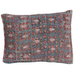 Vintage Banjara Overstitch Pillow, Aqua Blue, Red, White Quilted Cotton