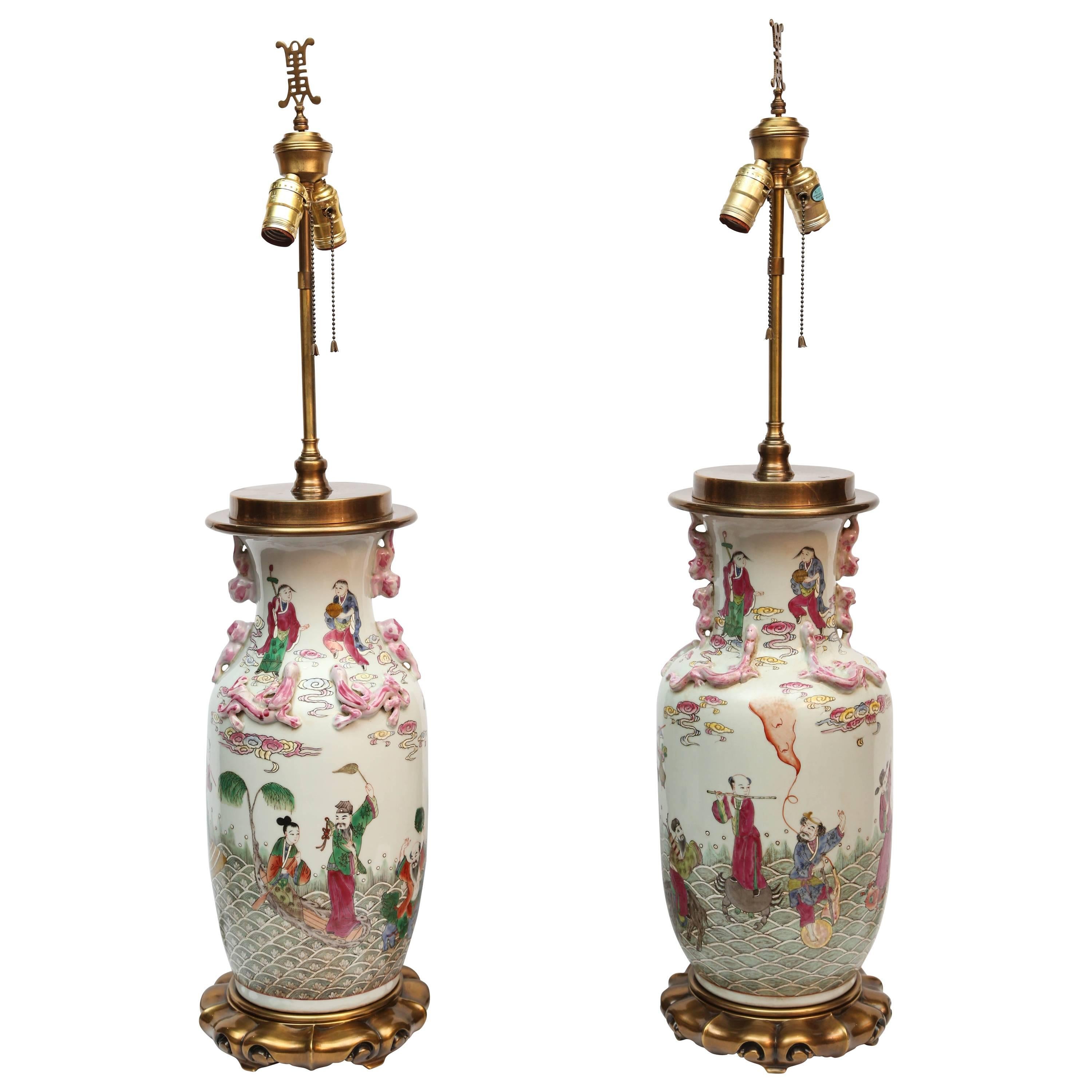 Pair of Fine Chinese Porcelain Lamps