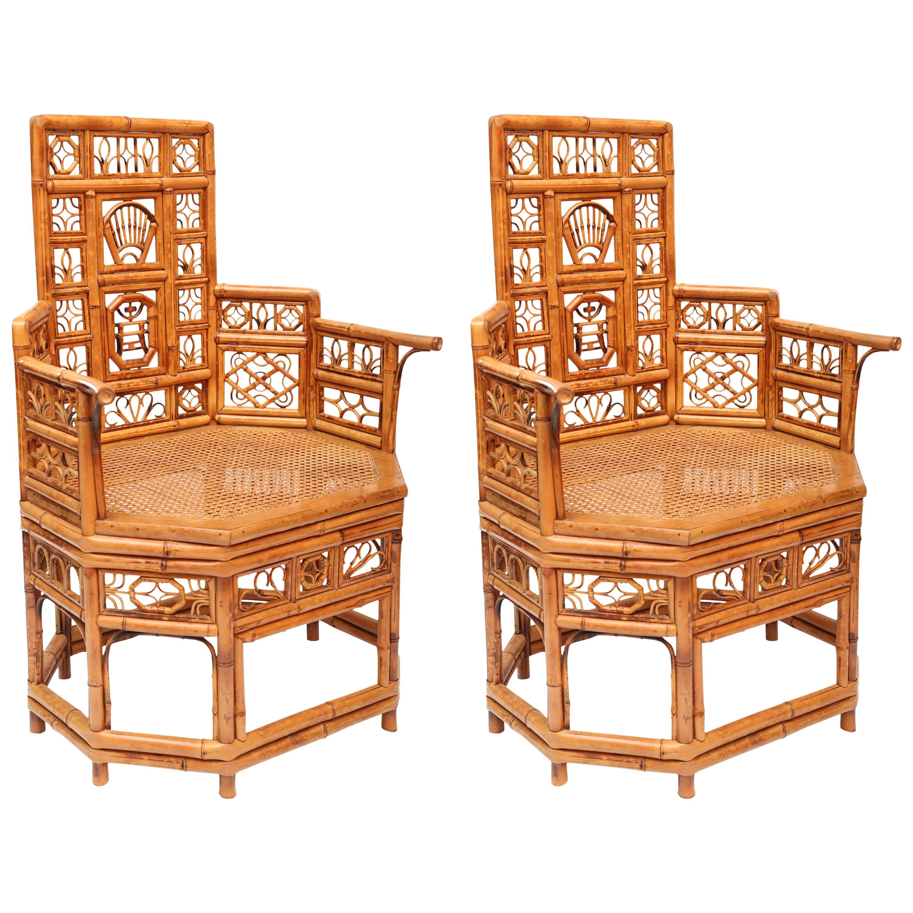 Pair of Fanciful Bamboo Armchairs