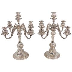 Impressive Pair of Gorham Sterling Silver Five-Light Candelabra