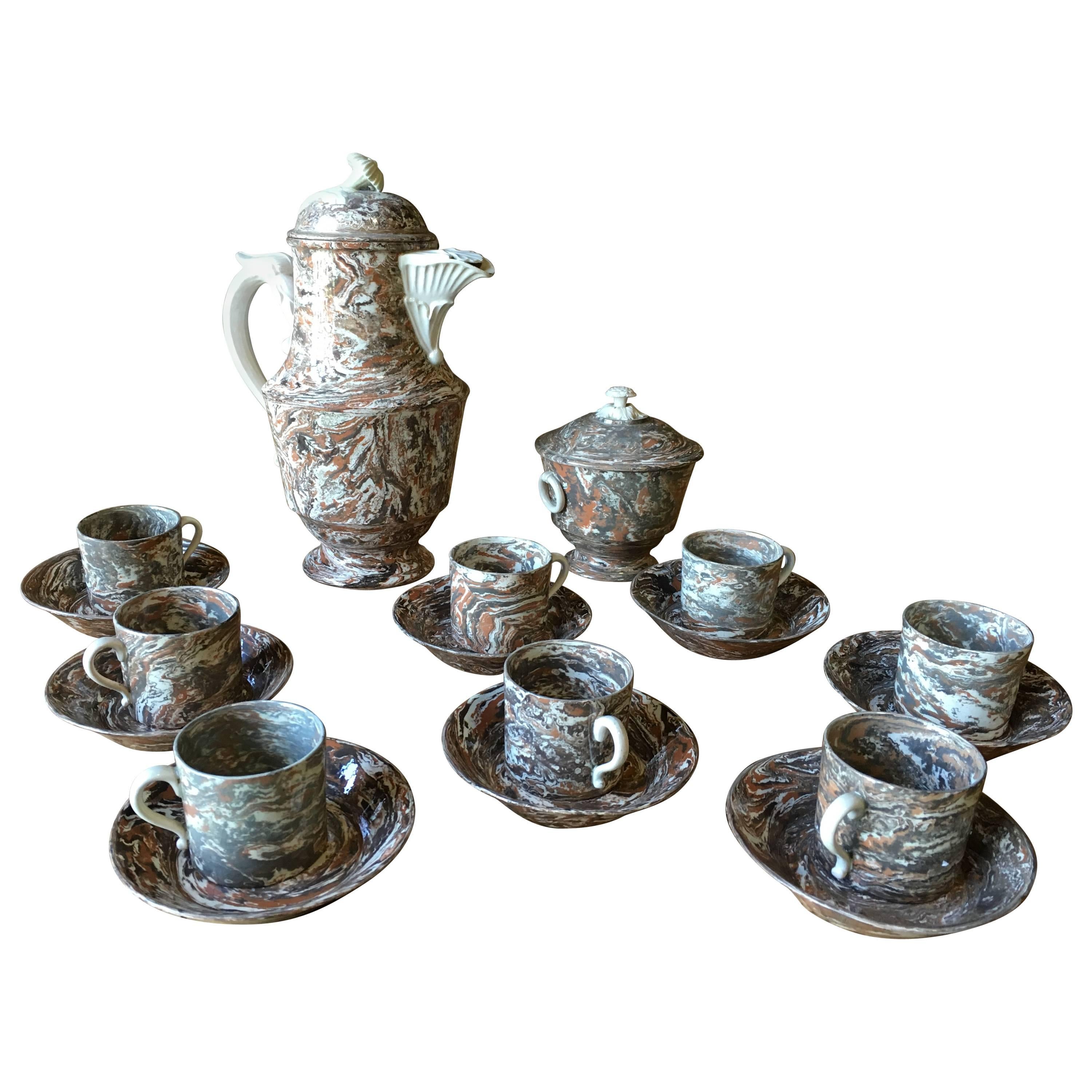 Rare Early 19th Century Demitasse Coffee Set from Apt, France