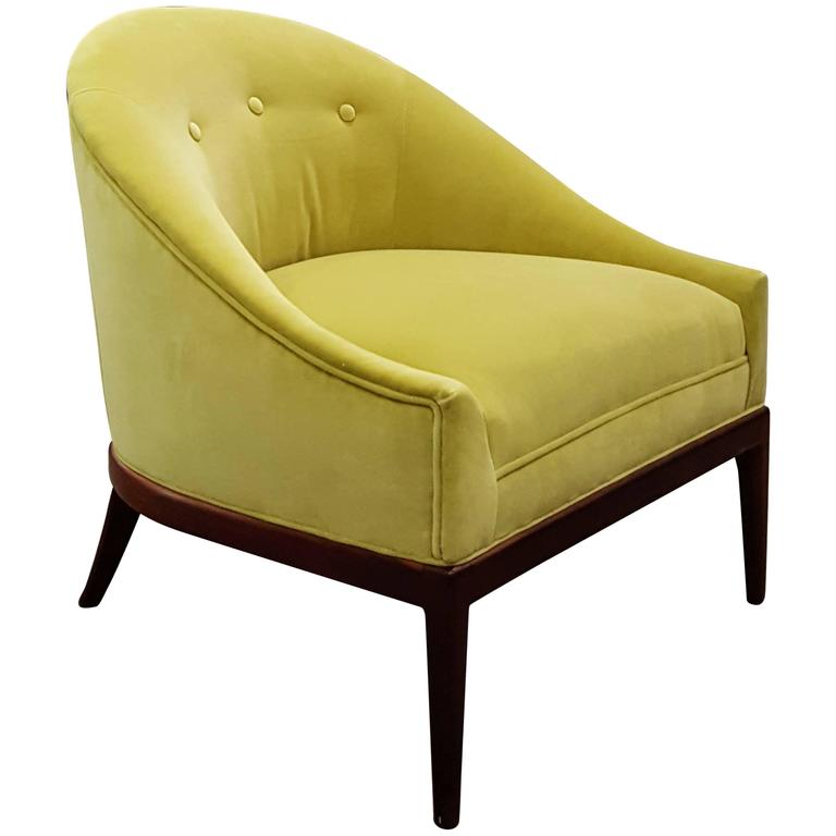 Modern Slipper Chair in New Chartruese Velvet, 1960s at 1stDibs