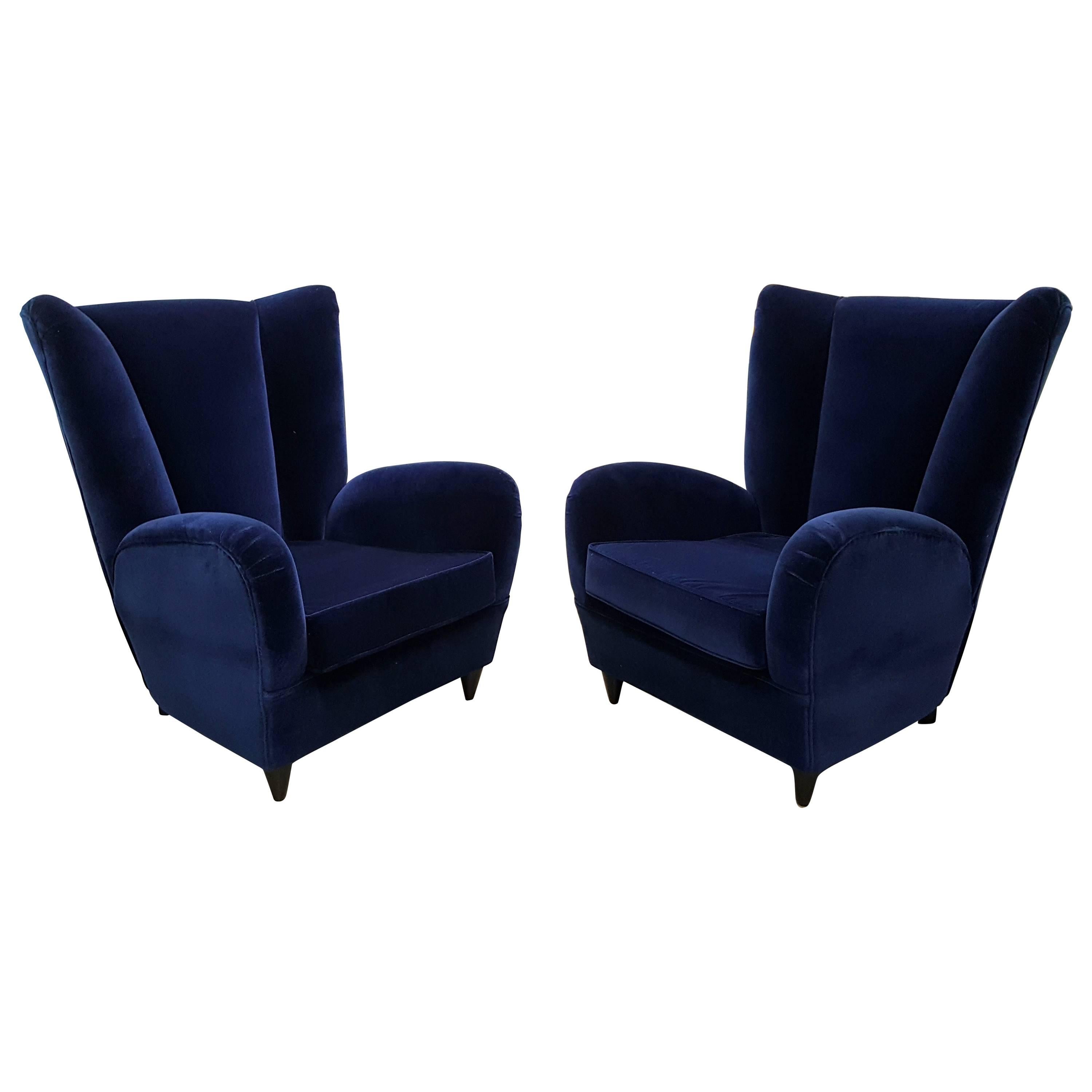 Pair of Sculptural Italian Lounge Chairs After Paolo Buffa, Italy, 1950s