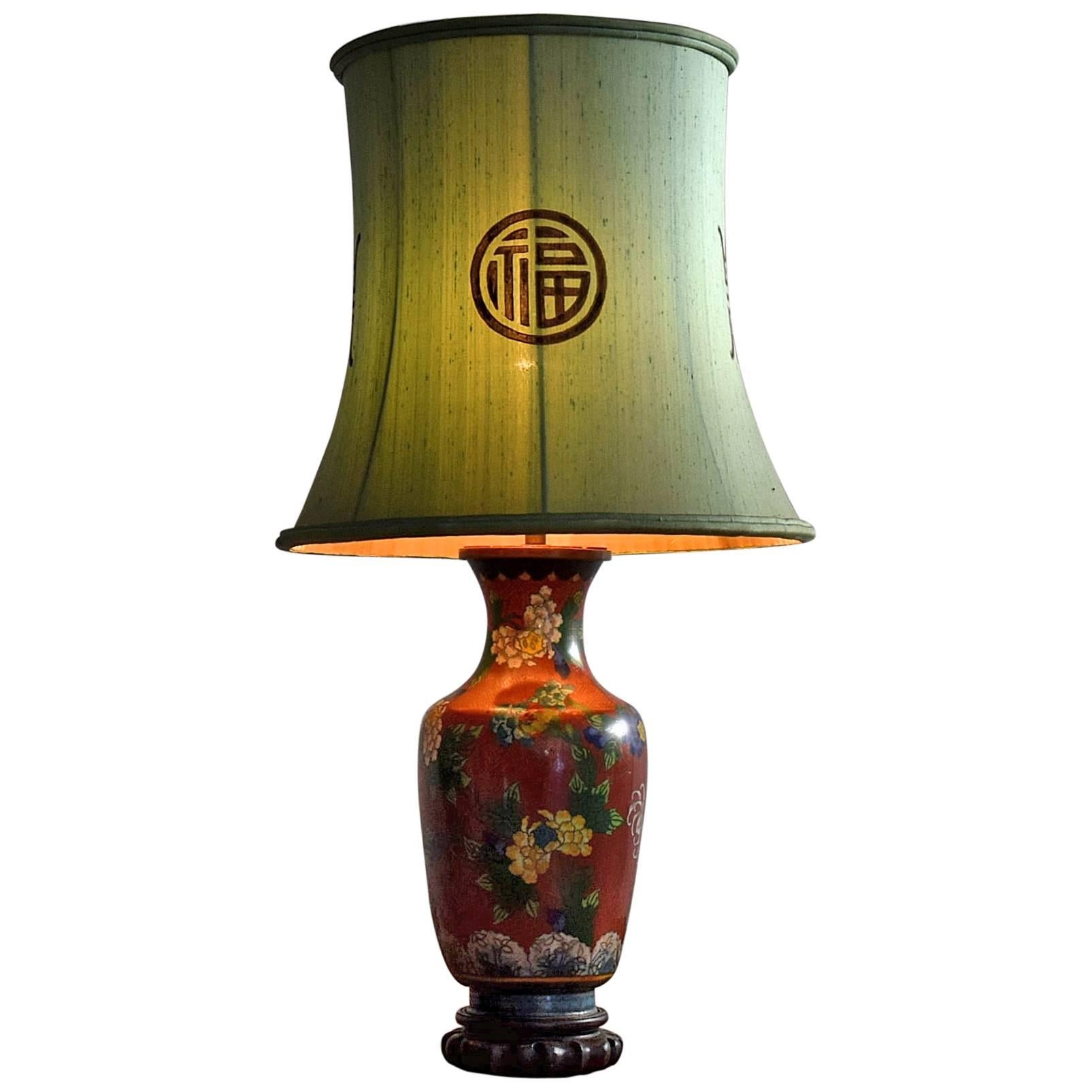 Mid-Century Chinese Ceramic Cloisonné Table Lamp