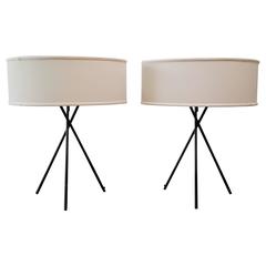 Retro Pair of Modernist Gerald Thurston Tripod Table Lamps