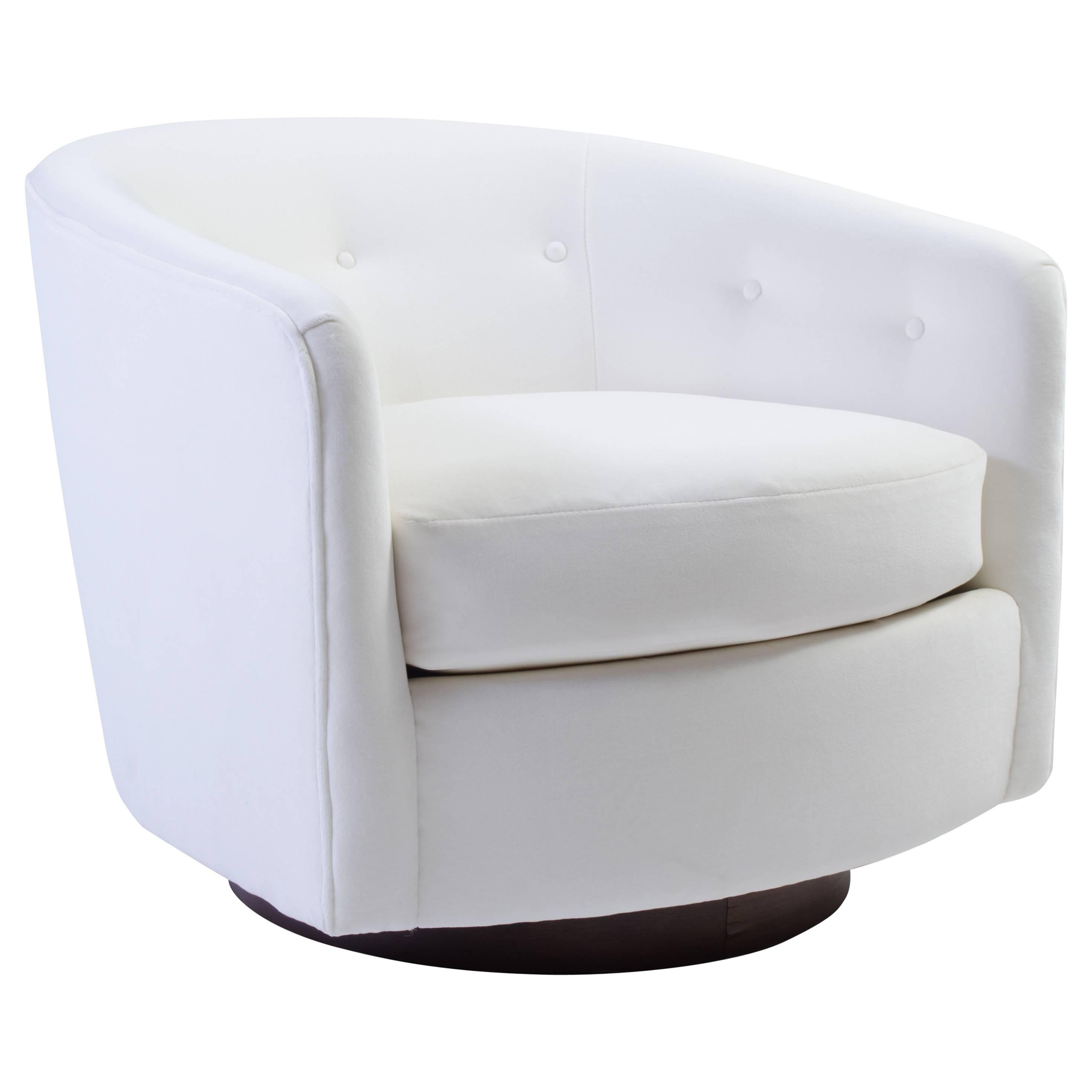 Milo Baughman for Selig Swivel Chair in Snowy White Velvet