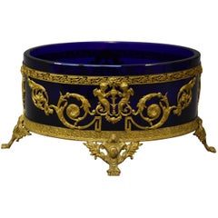 Fine Quality 19th Century Blue Glass and Gilt Metal Classical Style Centrepiece