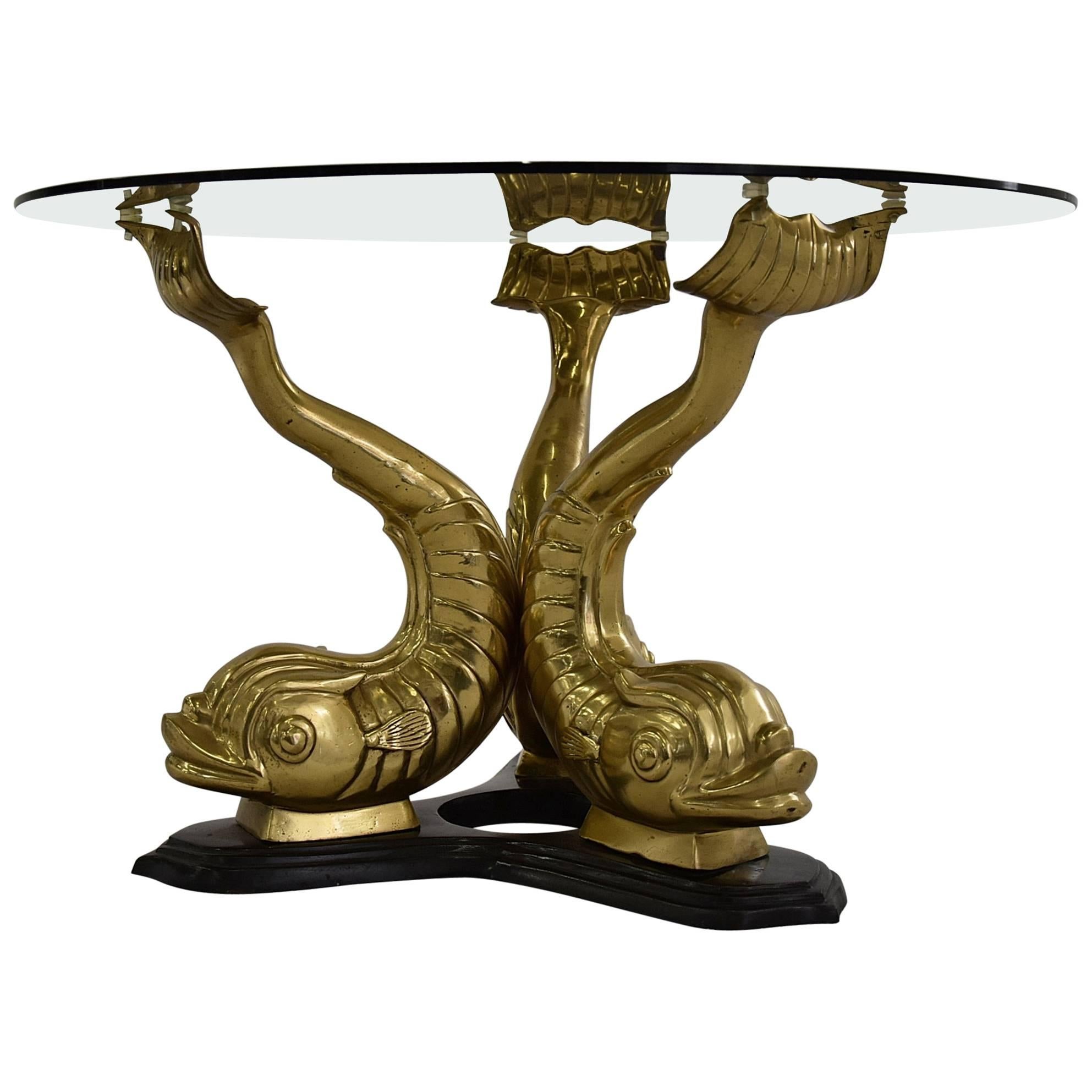 Stunning Italian Mid-Century Solid Brass Koi Coffee Table