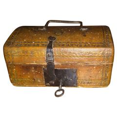 French Tooled Leather and Wrought Iron Valuables Box 12