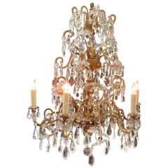 Antique 18th Century Italian Genoese Chandelier with Finely Carved Giltwood and Crystal