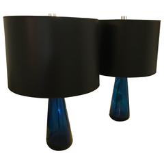 Manner of Venini Pair of Blue Italian Murano Glass Mid-Century Modern Table Lamp 5