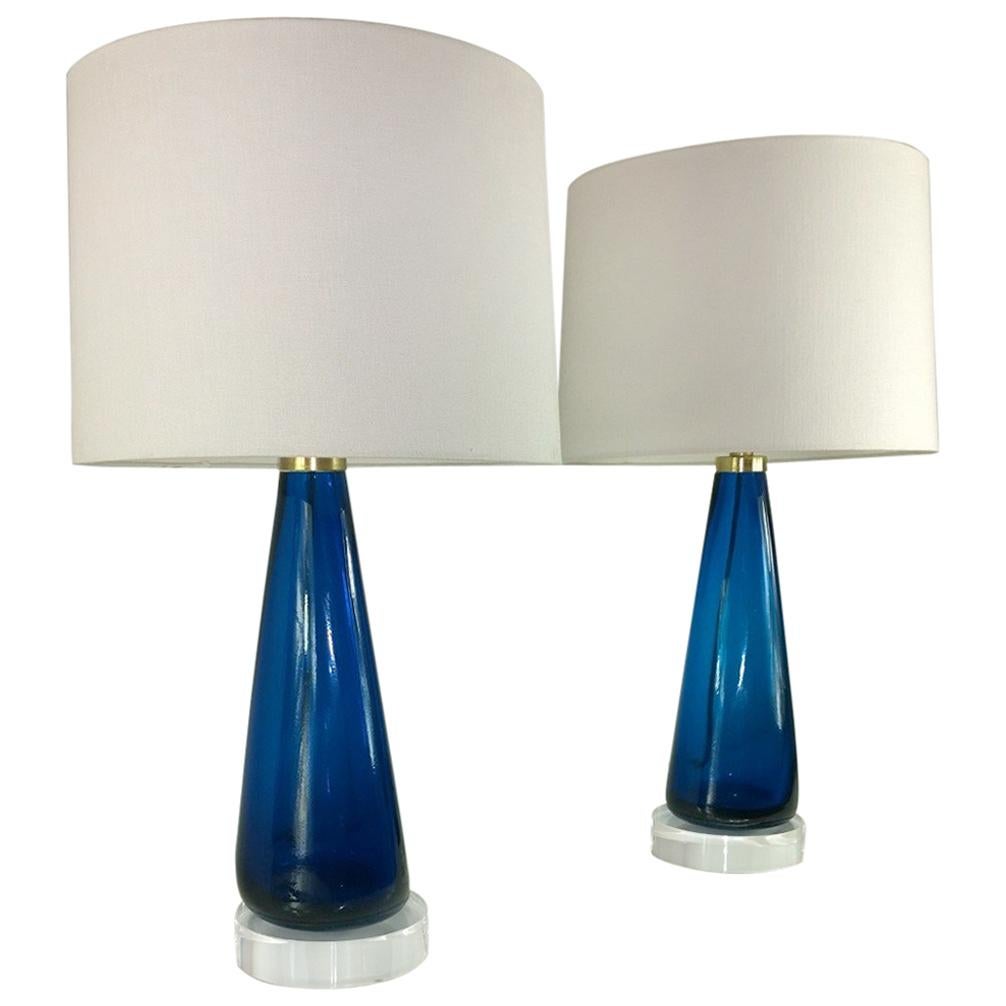 Mid-Century Modern Italian Signed Venini Murano Glass with Lucite Table Lamps