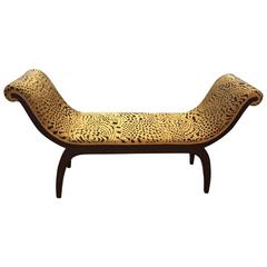 French Mid-Century Scrolled Bench with Scalamandre Upholstery