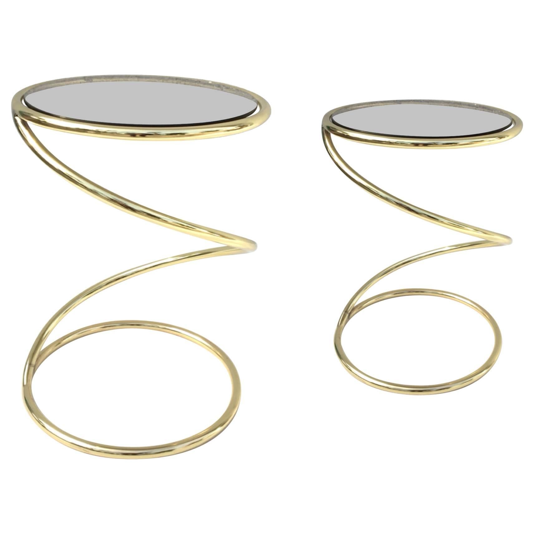 Pair of Brass and Bronze Glass Spiral Occasional Tables by Pace Collection