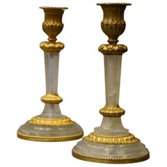 Pair of Elegant Early 20th Century Rock Crystal and Ormolu Candlesticks