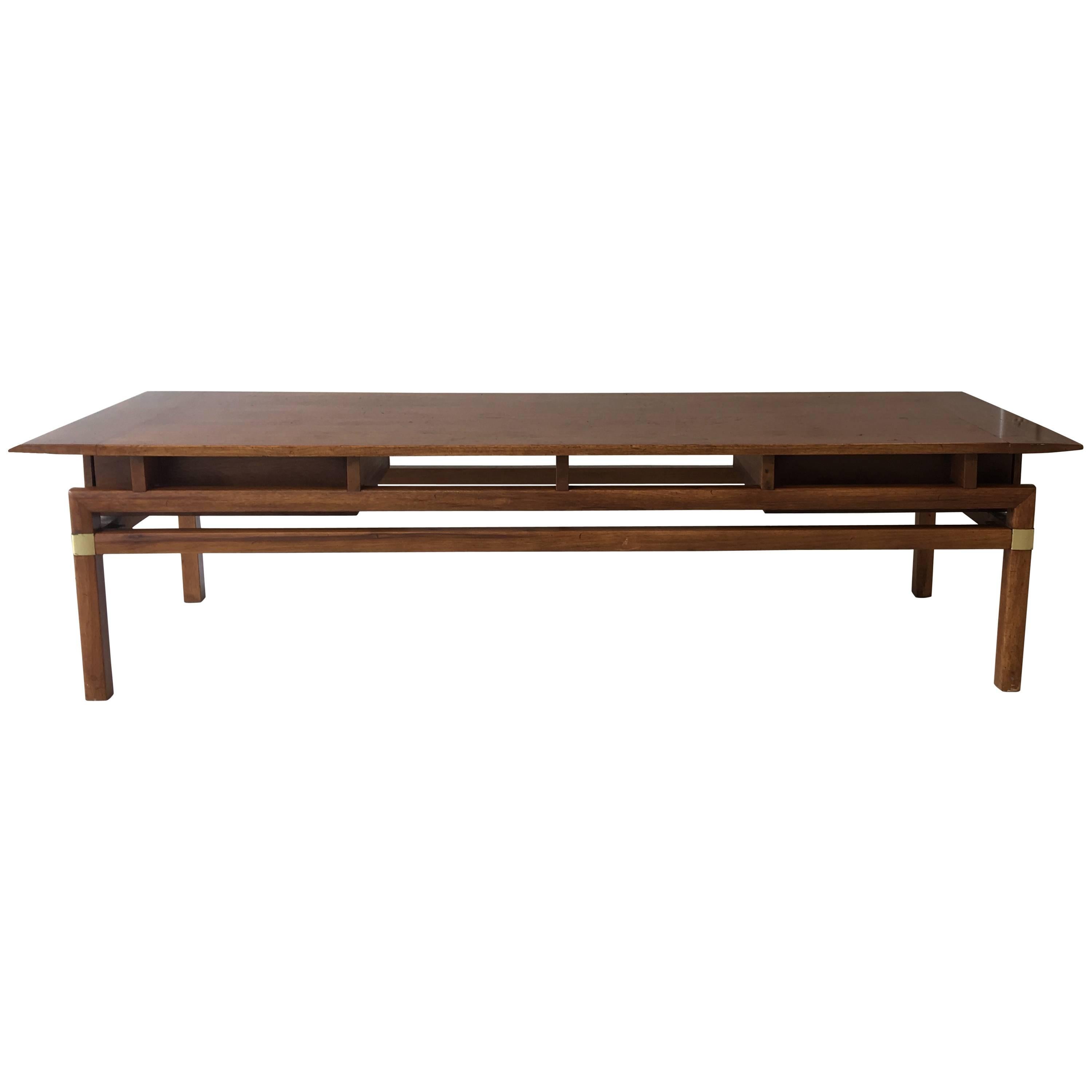 1980s Hickory Hollywood Regency Walnut Coffee Table