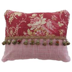 19th Century Antique French Textile Pillow with Silk Tassels