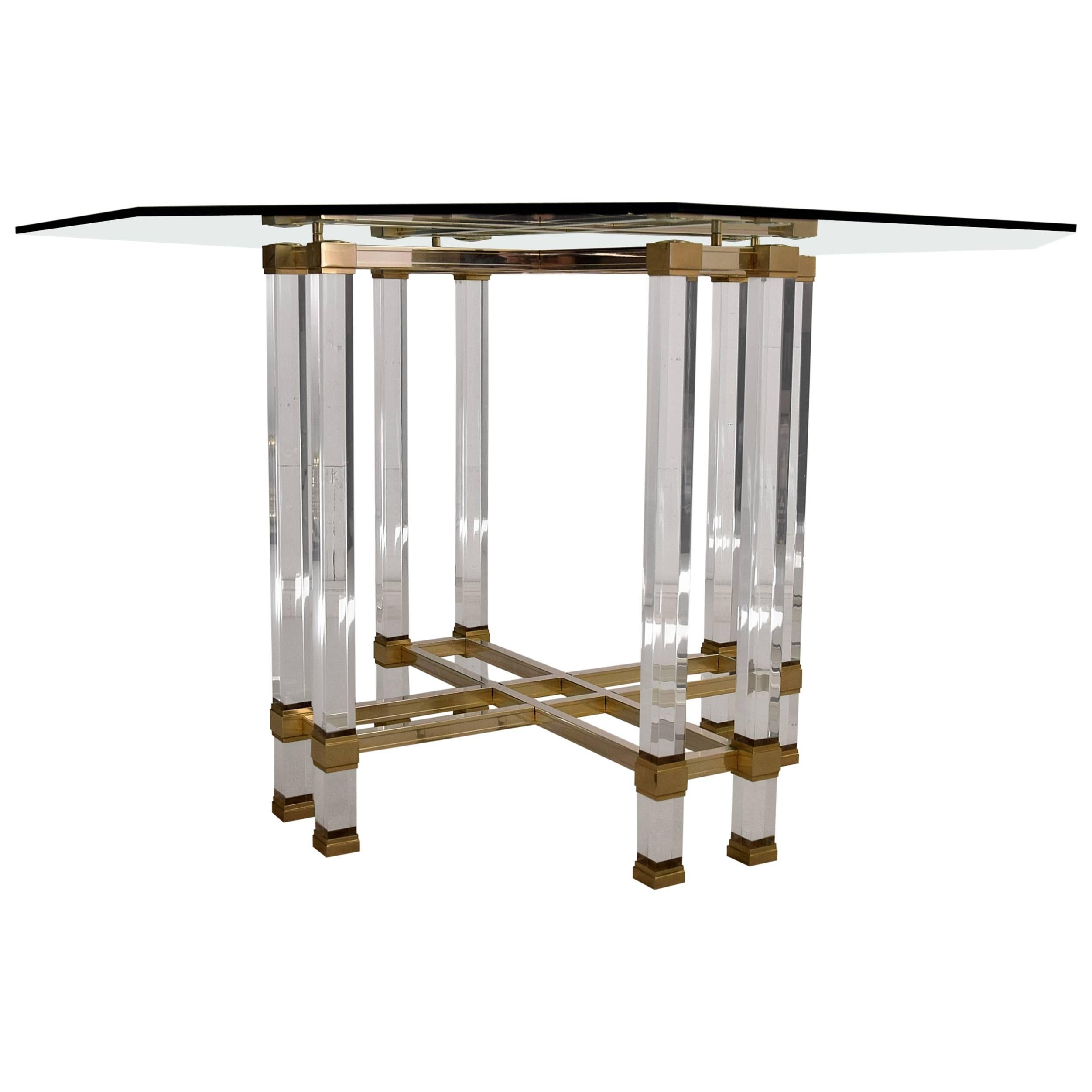 Pierre Vandel Lucite and Brass Hollywood Regency Dining Table