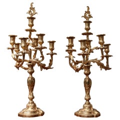 Antique Pair of Large 19th Century Gold French Louis XV Style Gilded Bronze Candelabra