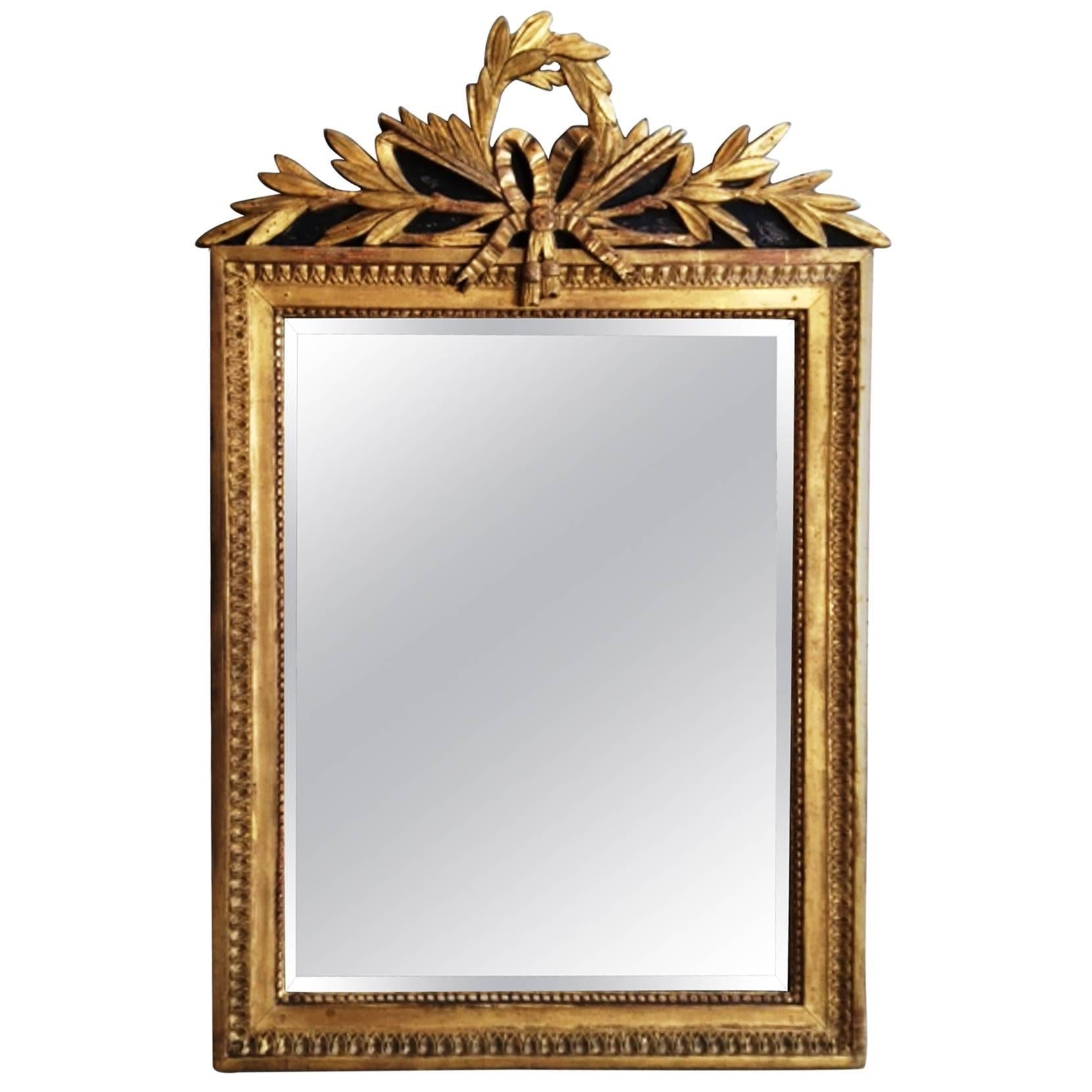 French Louis XVI Period Carved Giltwood Wall Mirror, France, 18th Century