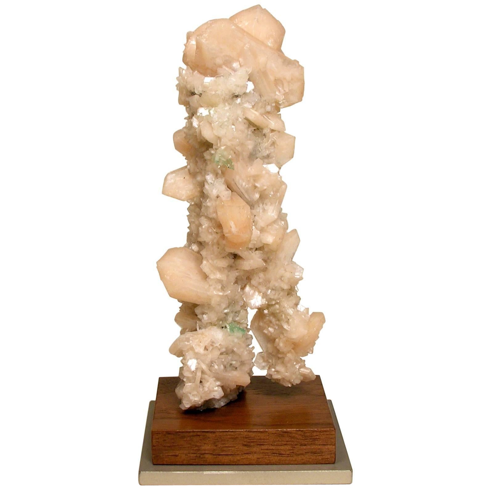 Naturally Formed Mineral Peach Stilbite on Apophyllite Sculpture For Sale