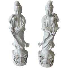 Large Blanc de Chine Guan Yin Statues, Pair