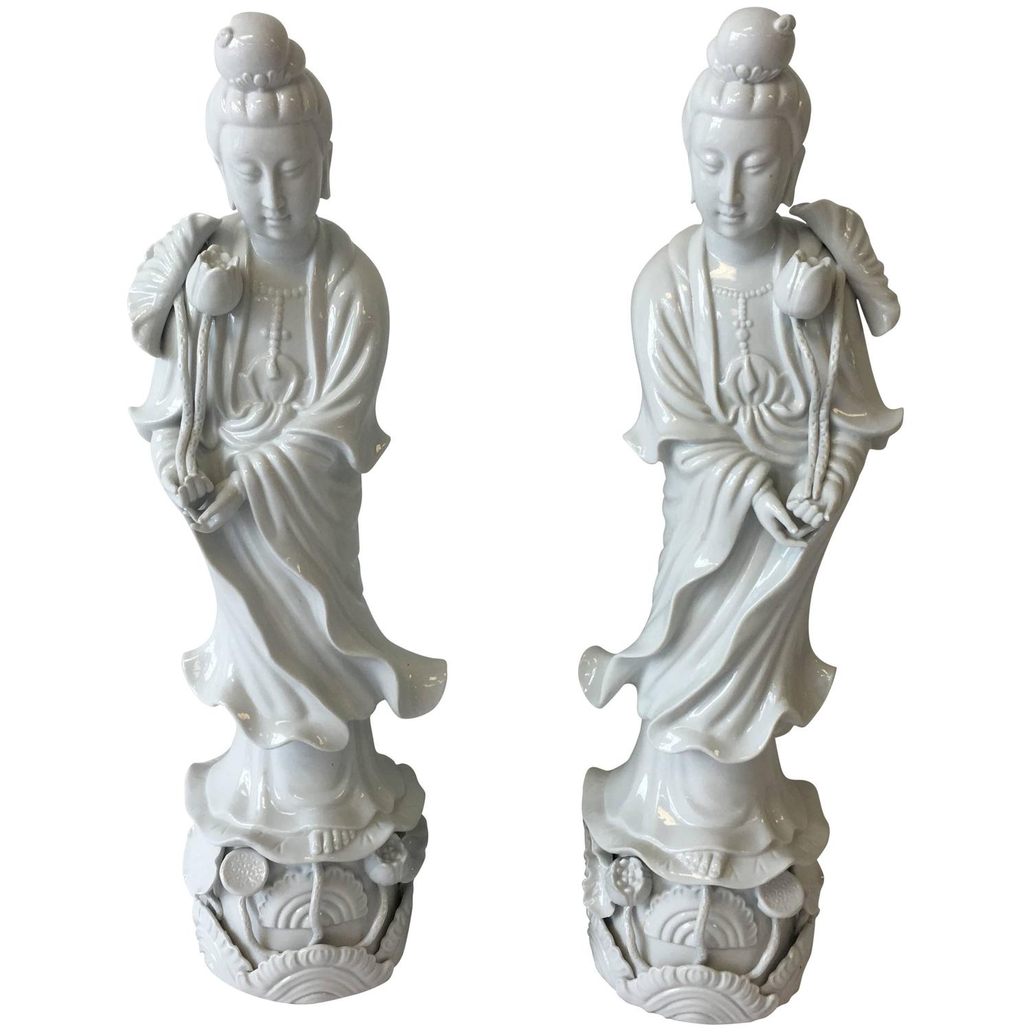 Large Blanc de Chine Guan Yin Statues, Pair For Sale at 1stdibs