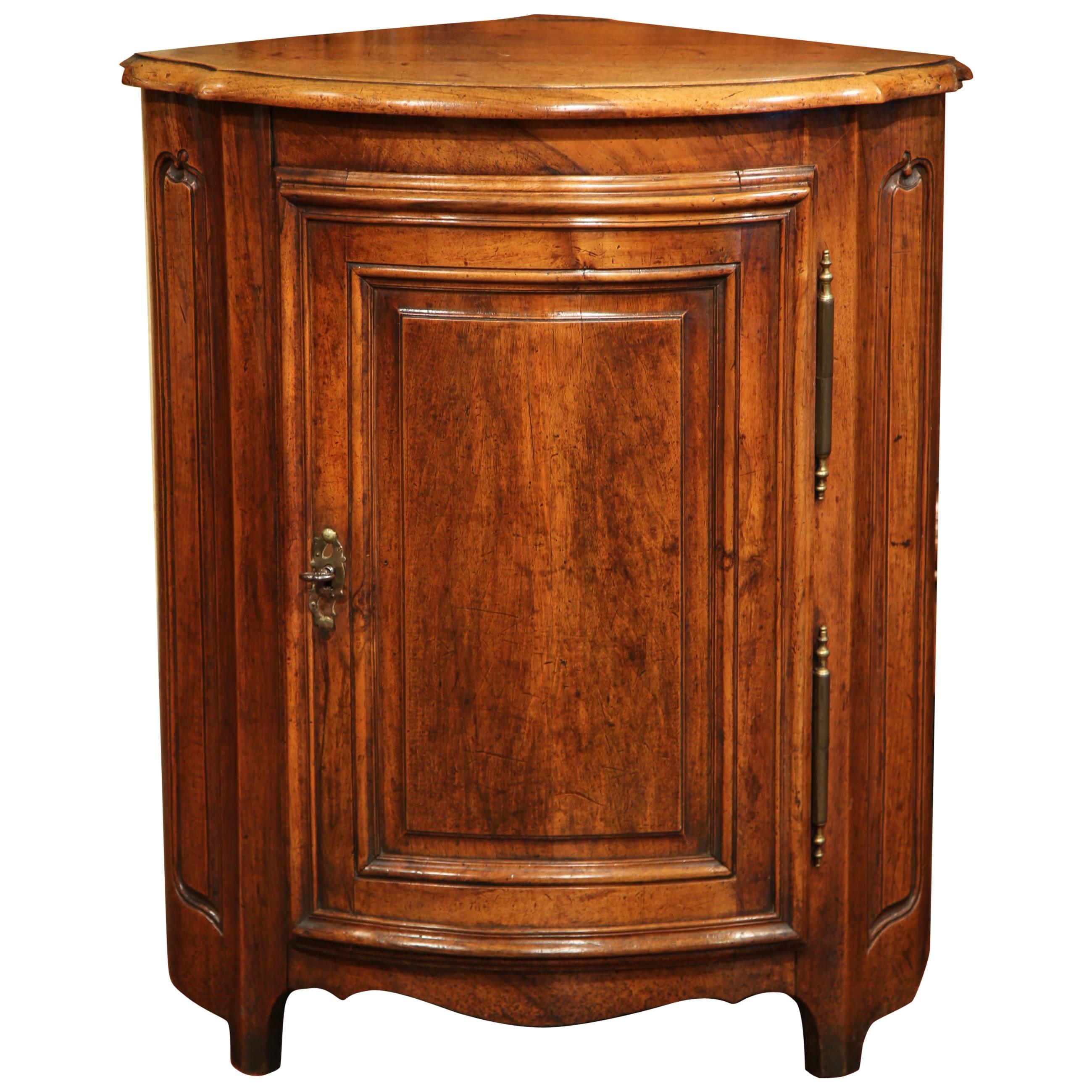 19th Century French Louis XIV Walnut Corner Cabinet with Bow Front