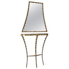 Brass Pier Luigi Colli  Console Table with Wall Mirror, Italy, 1940s
