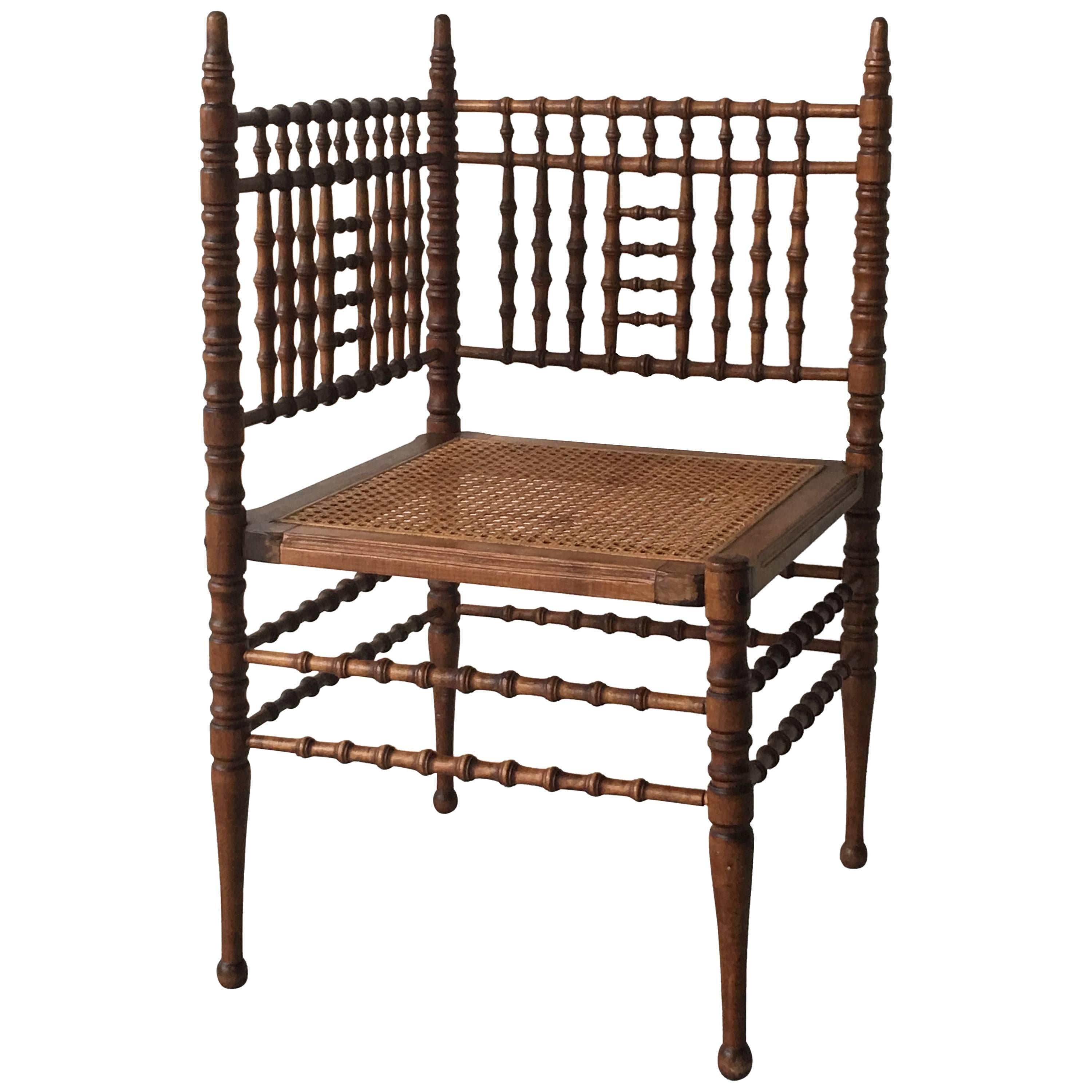 19th Century Faux Bamboo and Cane Corner Chair
