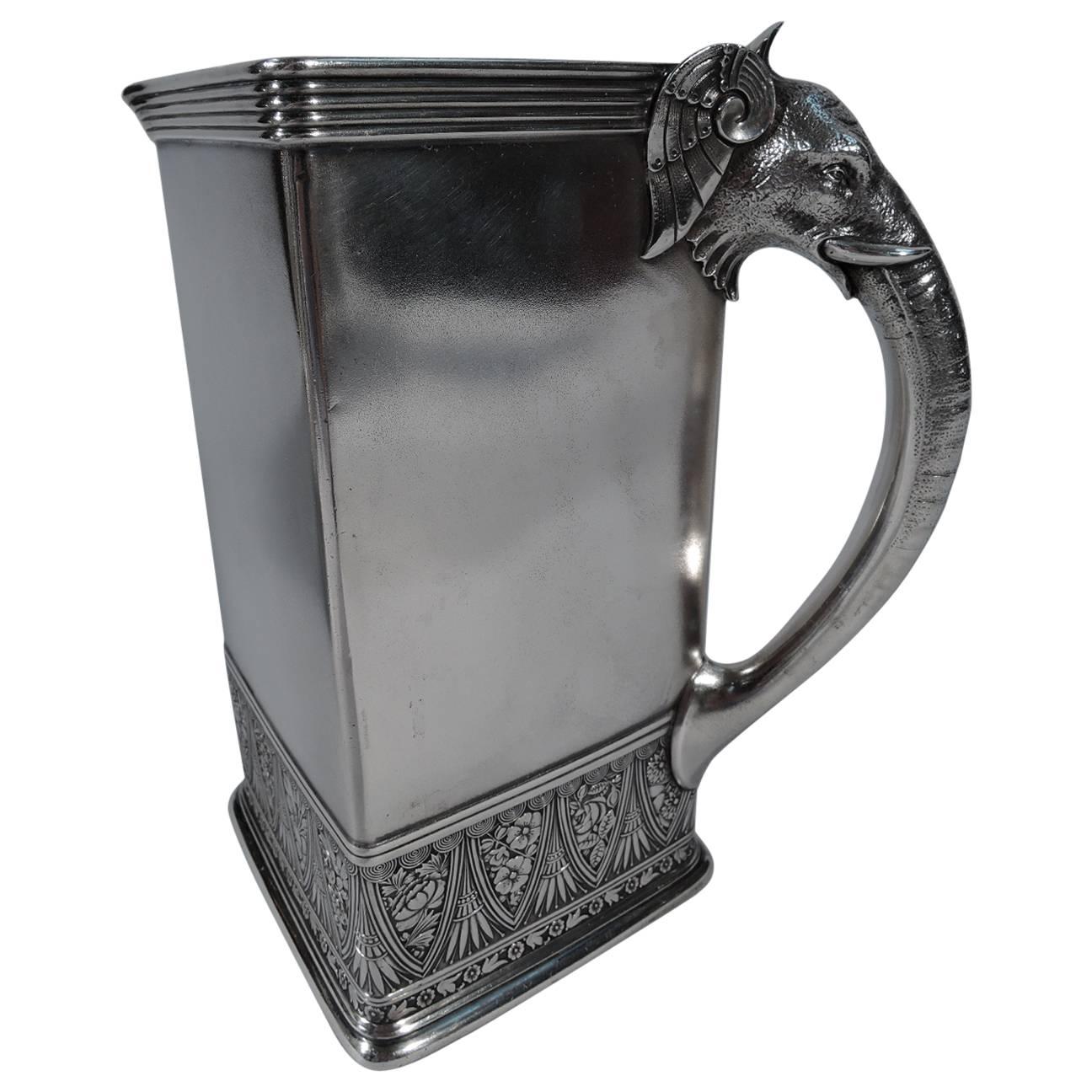 Rare Gorham Aesthetic Sterling Silver Pitcher with Elephant Handle