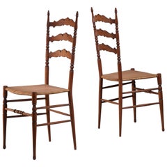 Pair of wood and cane Chiavari chairs by Sanguineti & Zunino, Italy, 1950s