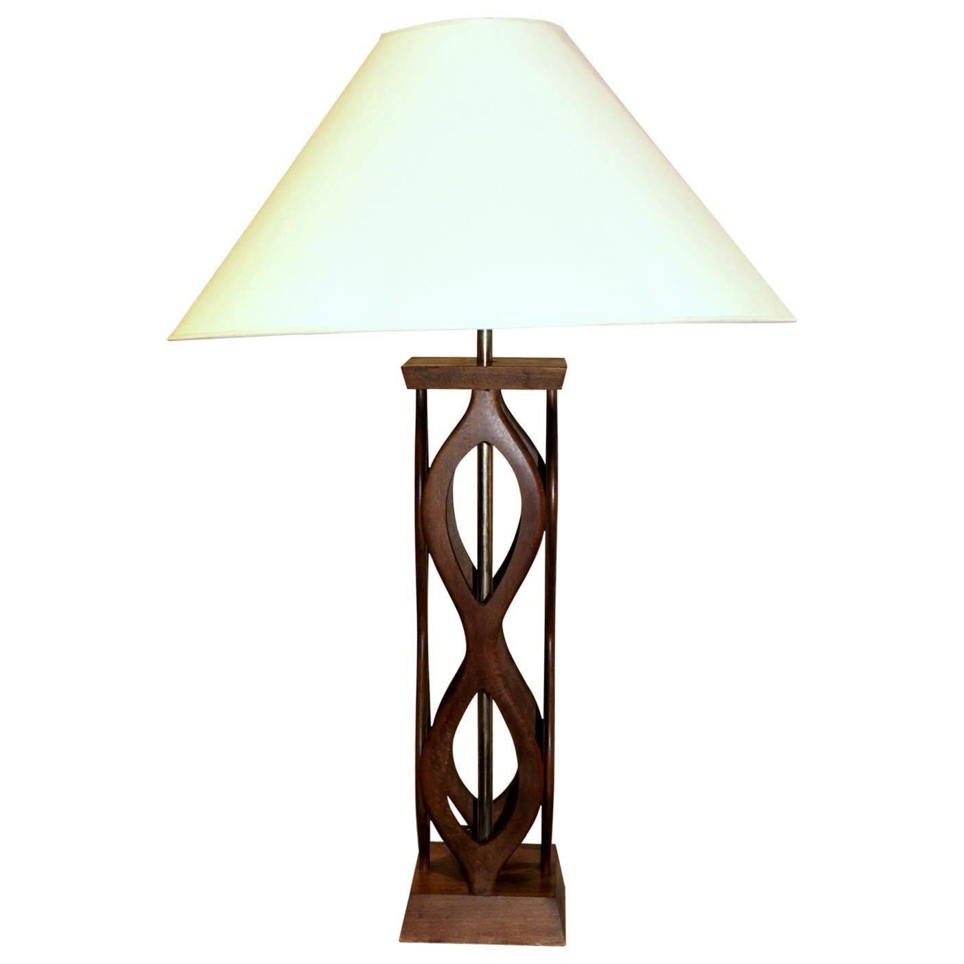 Mid-20th Century Geometric Teak Lamp For Sale
