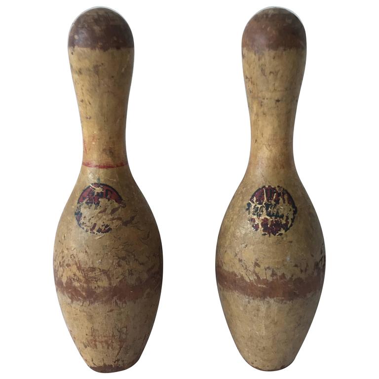 Antique Wooden Bowling Pins Pair At, Wooden Bowling Pins Vintage