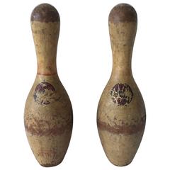 Antique Wooden Bowling Pins, Pair
