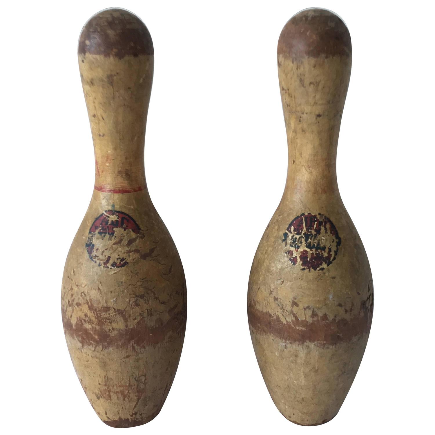 Antique Wooden Bowling Pins, Pair For Sale at 1stdibs