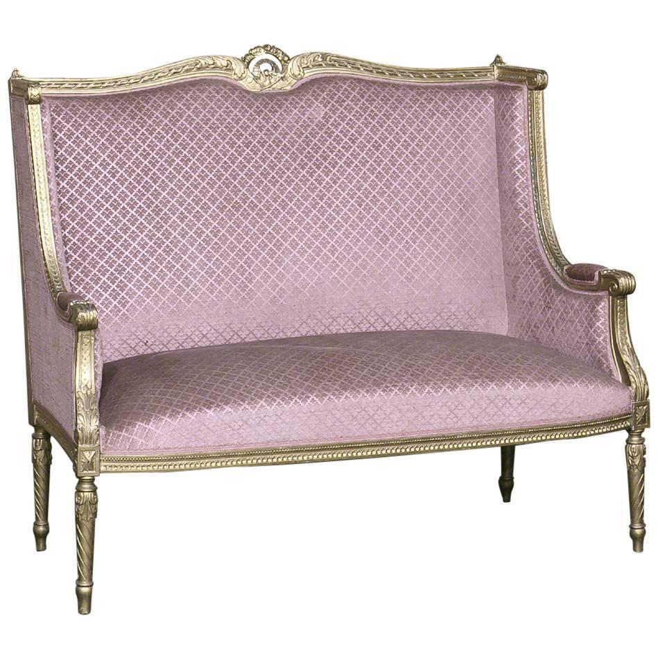 19th Century Hand-Carved French Louis XVI Gilded Bergere - Canape, circa 1890s