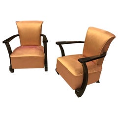 Pair of French Art Deco Ebony Lacquered Club Chairs